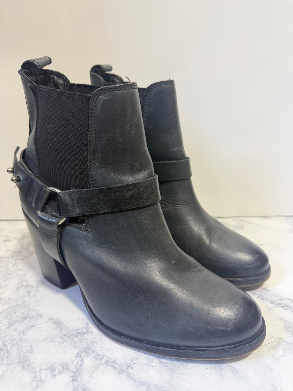 Harley-Davidson Women's Catalani Chunk Heel leather Bootie black Ash harness 9